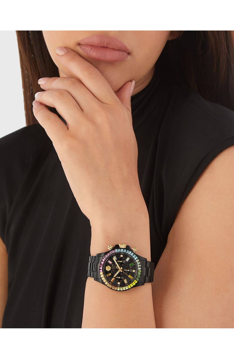 PHILIPP PLEIN Nobile Silicone Strap Chronograph Watch, 43mm, Alternate, color, Ip Black