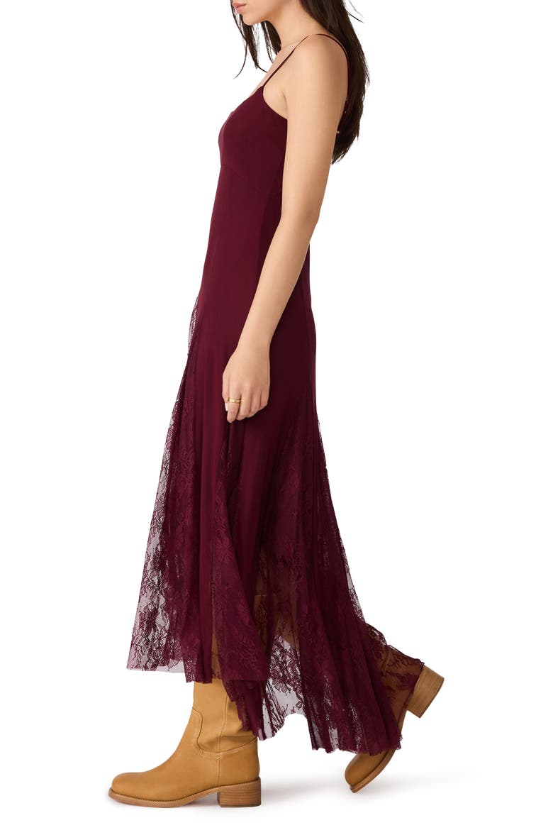 Vita Lace Detail Godet Pleat Dress, Alternate, color, DEEP FIG