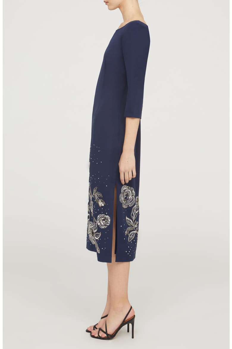 Delilah Floral Beaded Cocktail Midi Dress, Alternate, color, NAVY