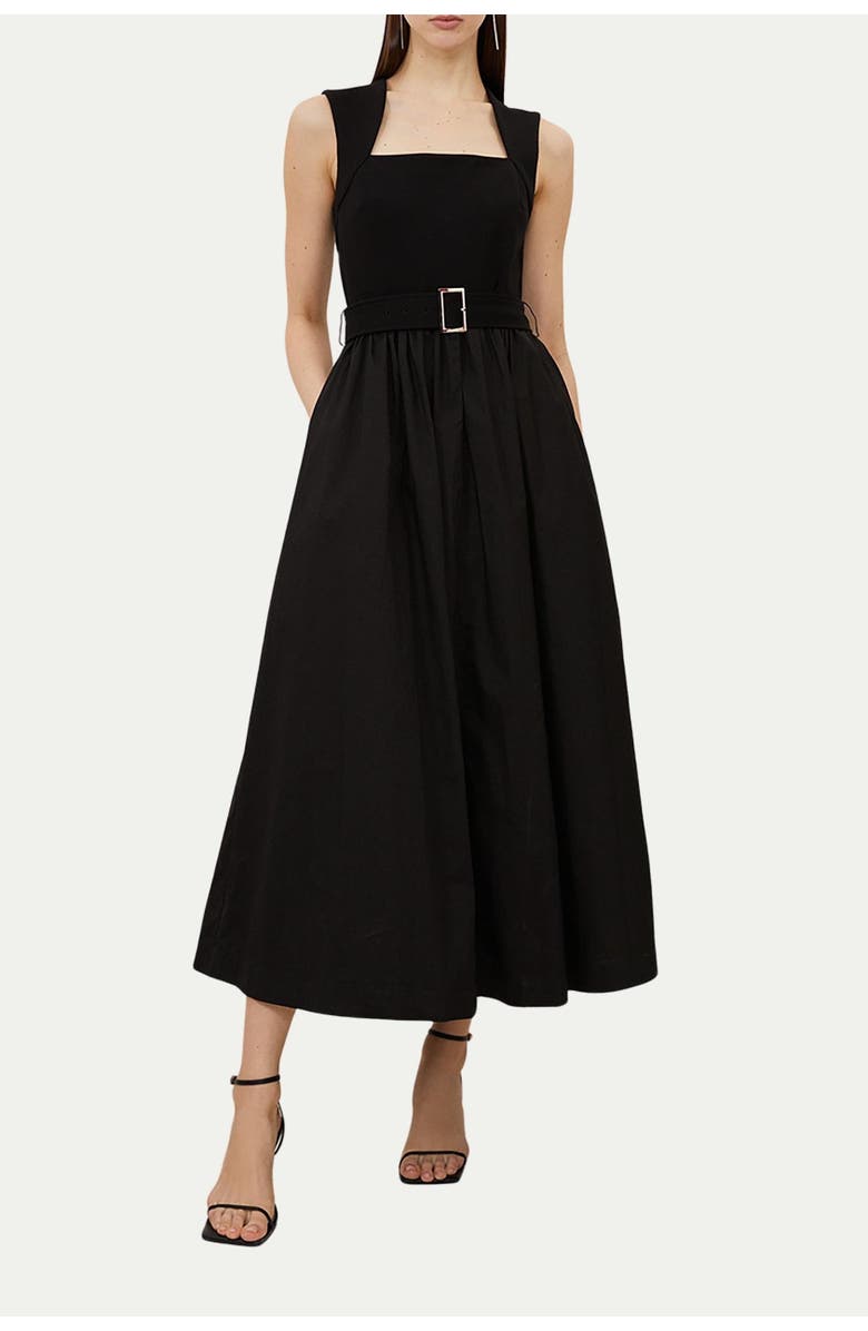 Karen Millen Square Neck Belted Maxi Dress, Alternate, color, Black