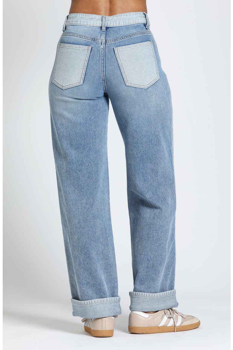 Track Stripe High Waist Straight Leg Jeans, Alternate, color, FROSTED INDIGO