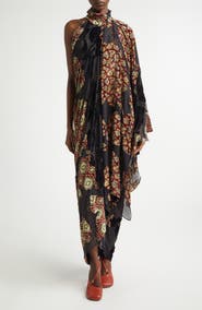 Dries Van Noten Dingo Draped Asymmetric Velvet & Silk Devoré Midi Dress