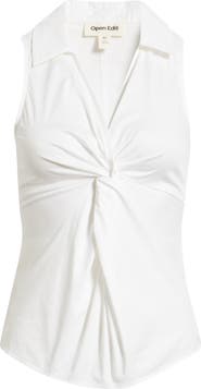Open Edit Twist Front Poplin Top