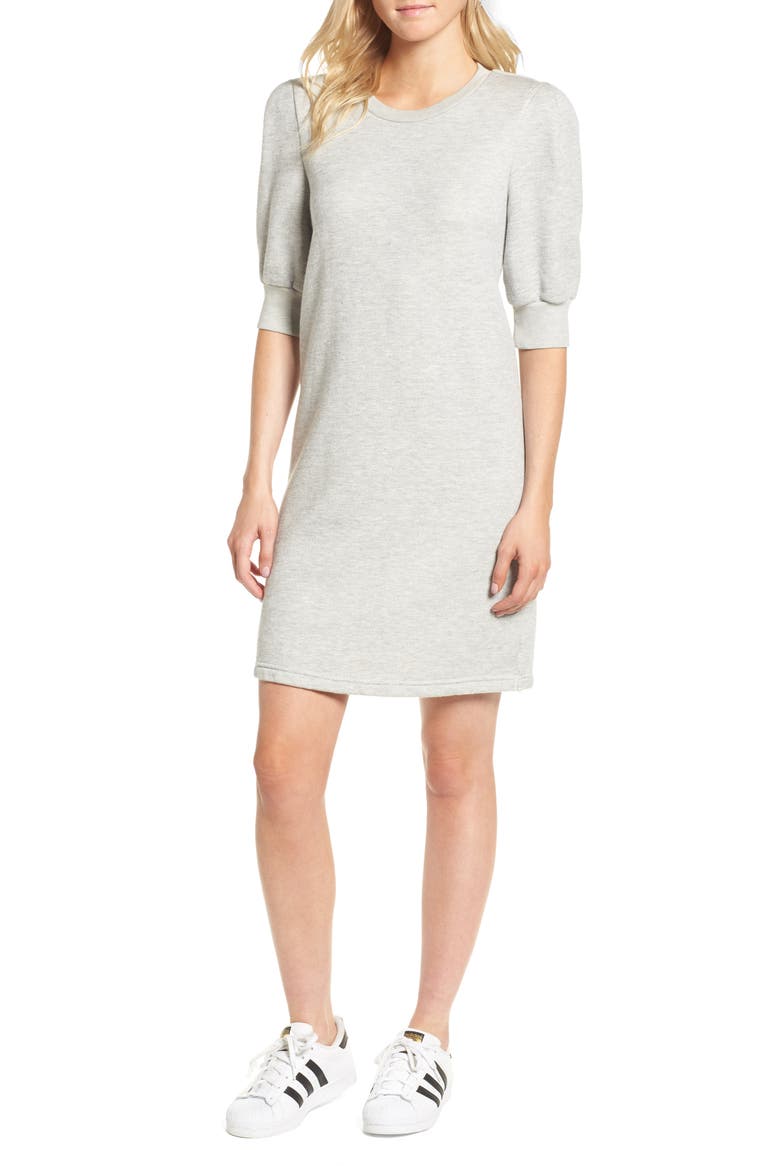 The Pleat Sweatshirt Dress, Main, color, LIGHT HEATHER GREY TERRY