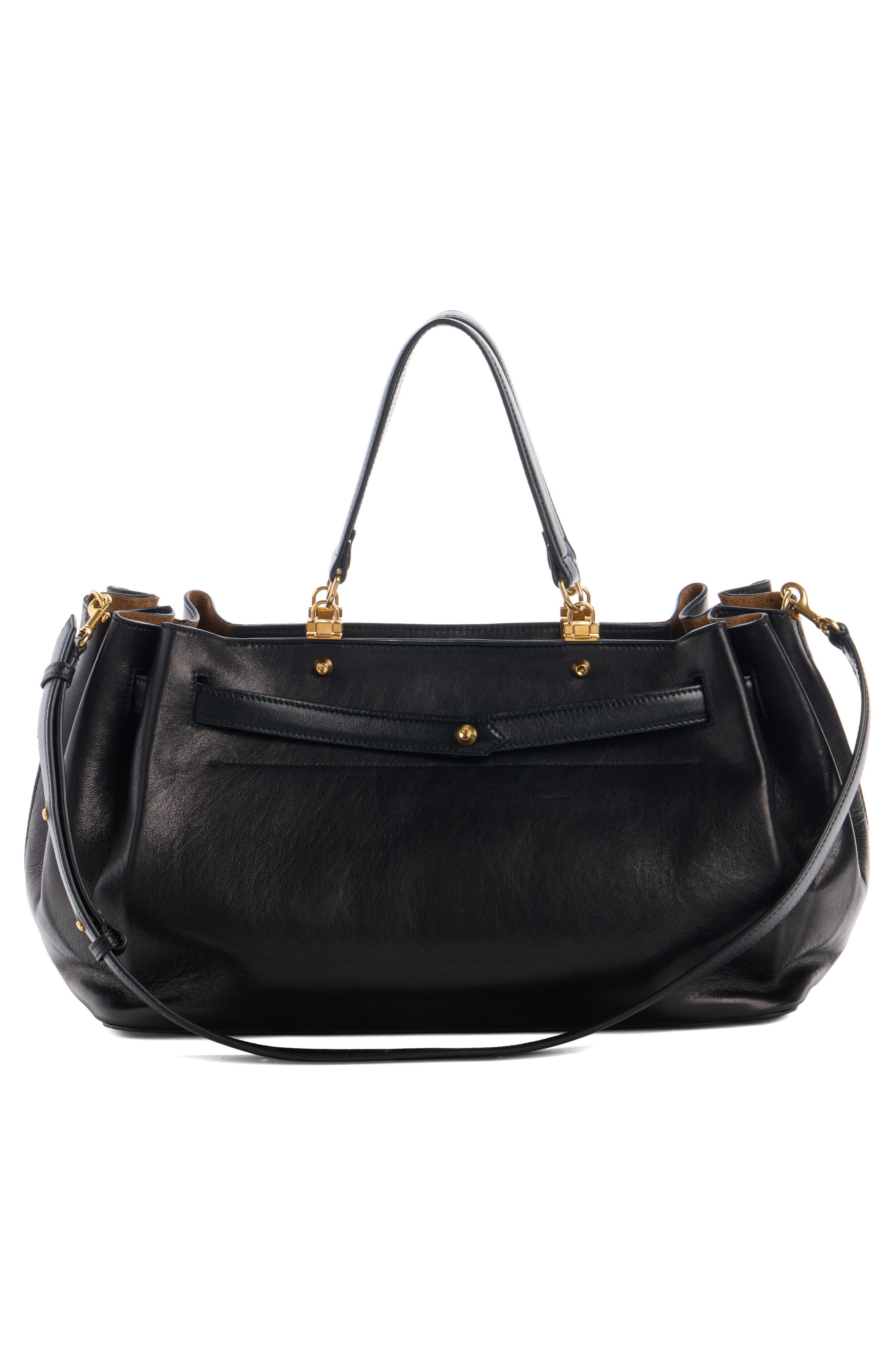 Fan Leather Handbag, Alternate, color, 1000 BLACK