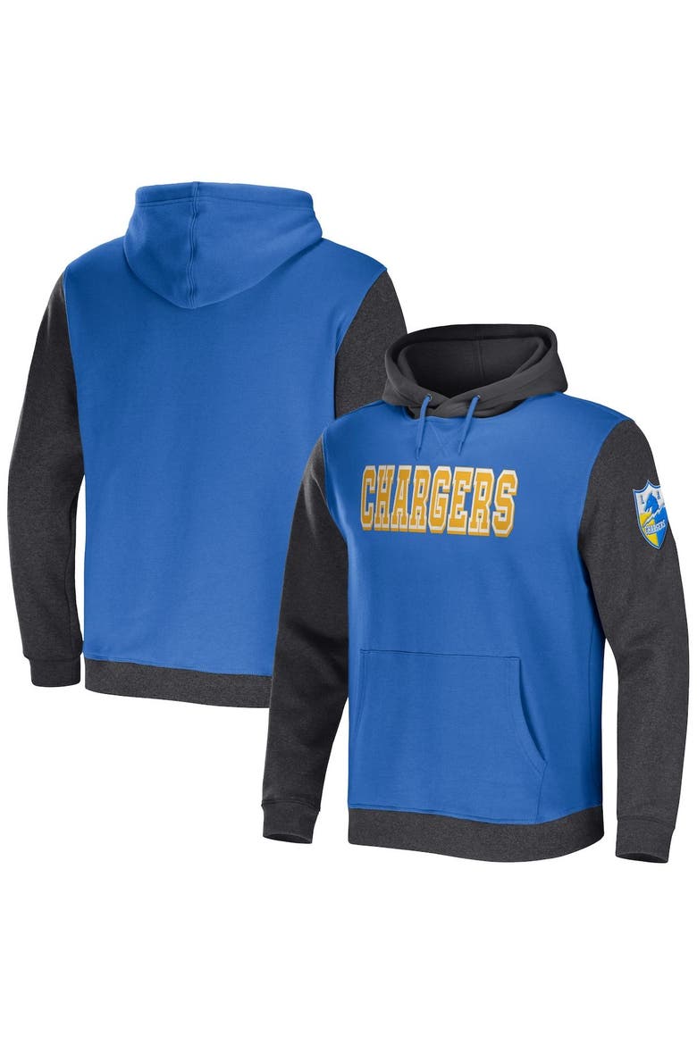 Men's NFL x Darius Rucker Collection by Fanatics Powder Blue/Charcoal Los Angeles Chargers Colorblock Pullover Hoodie, Main, color, Powder Blue