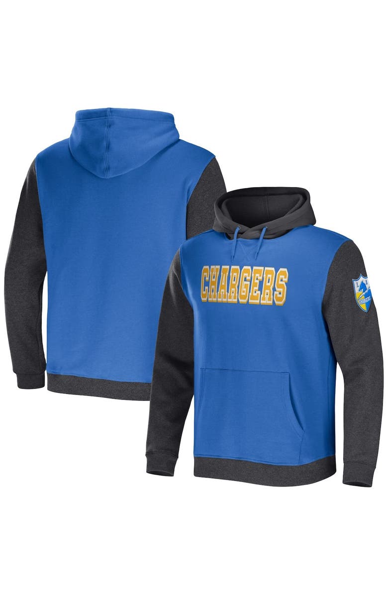 NFL X DARIUS RUCKER Men's NFL x Darius Rucker Collection by Fanatics Powder Blue/Charcoal Los Angeles Chargers Colorblock Pullover Hoodie, Main, color,