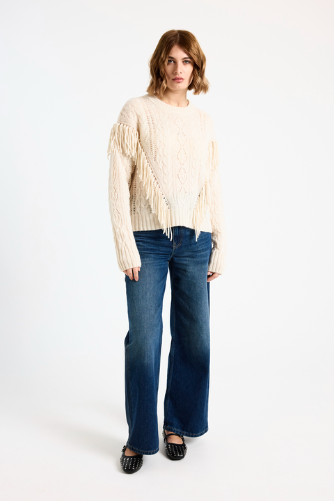 Cable Fringed 100% Cashmere Sweater