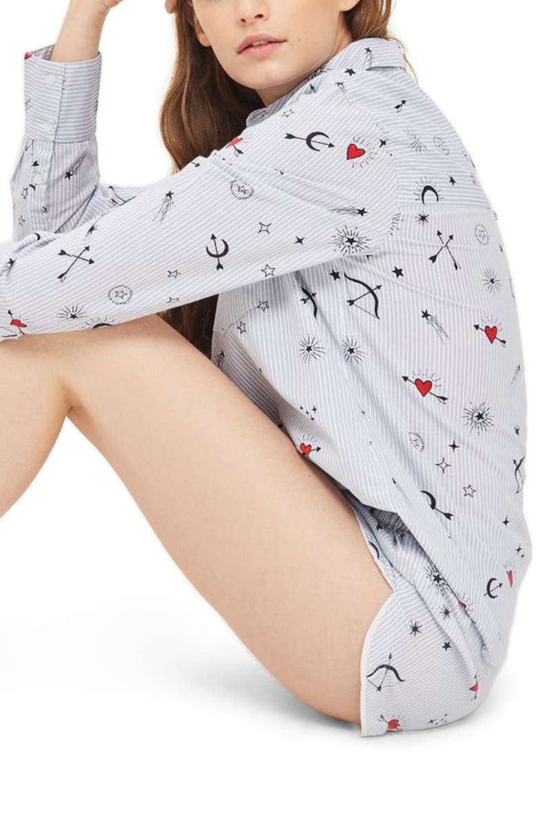 Topshop Heart Print Stripe Pajama Shirt, Alternate, color,