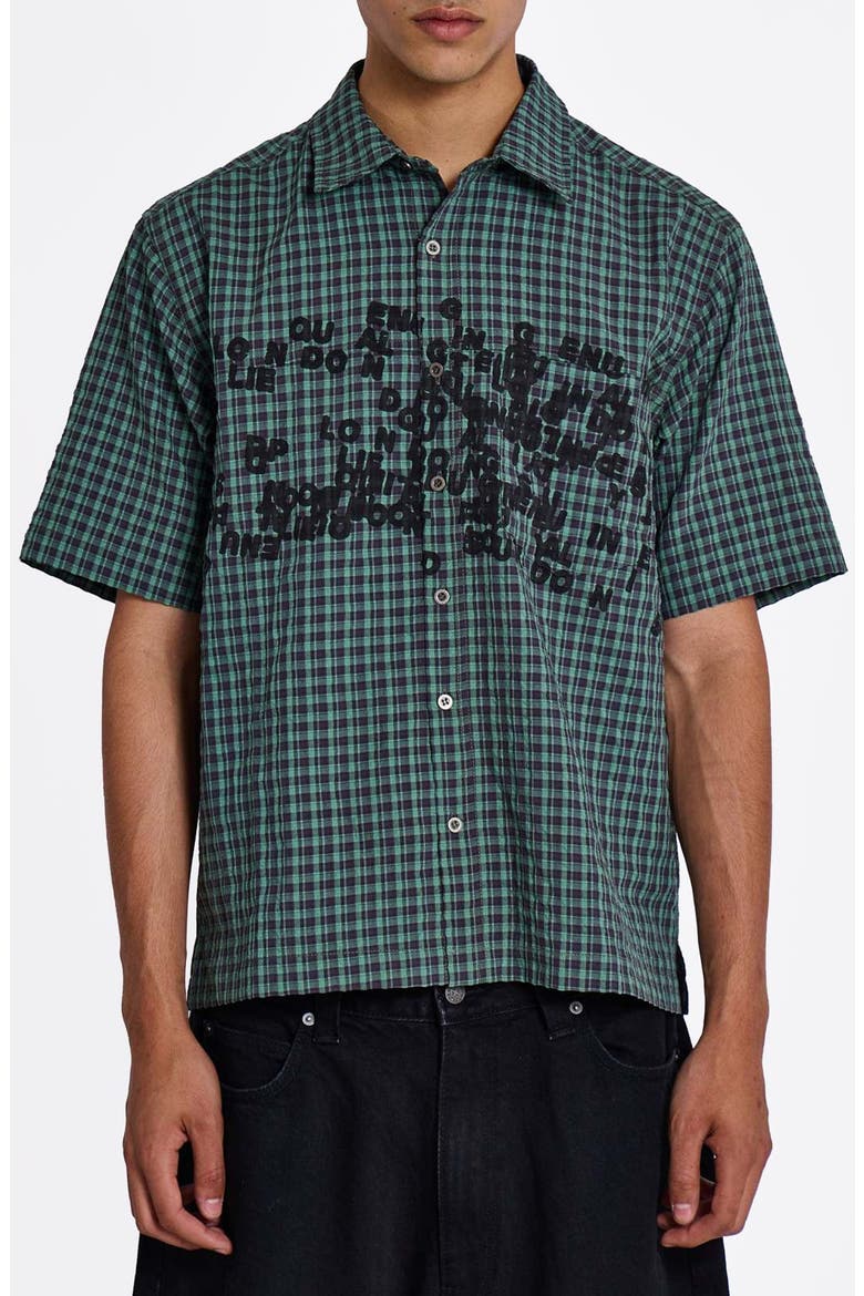 Check Oversize Cotton Button-Up Shirt, Main, color, GREEN
