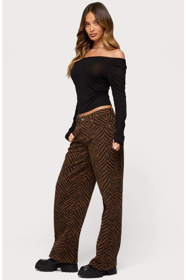 Zebra Print Baggy Straight Leg Jeans, Alternate, color, BROWN