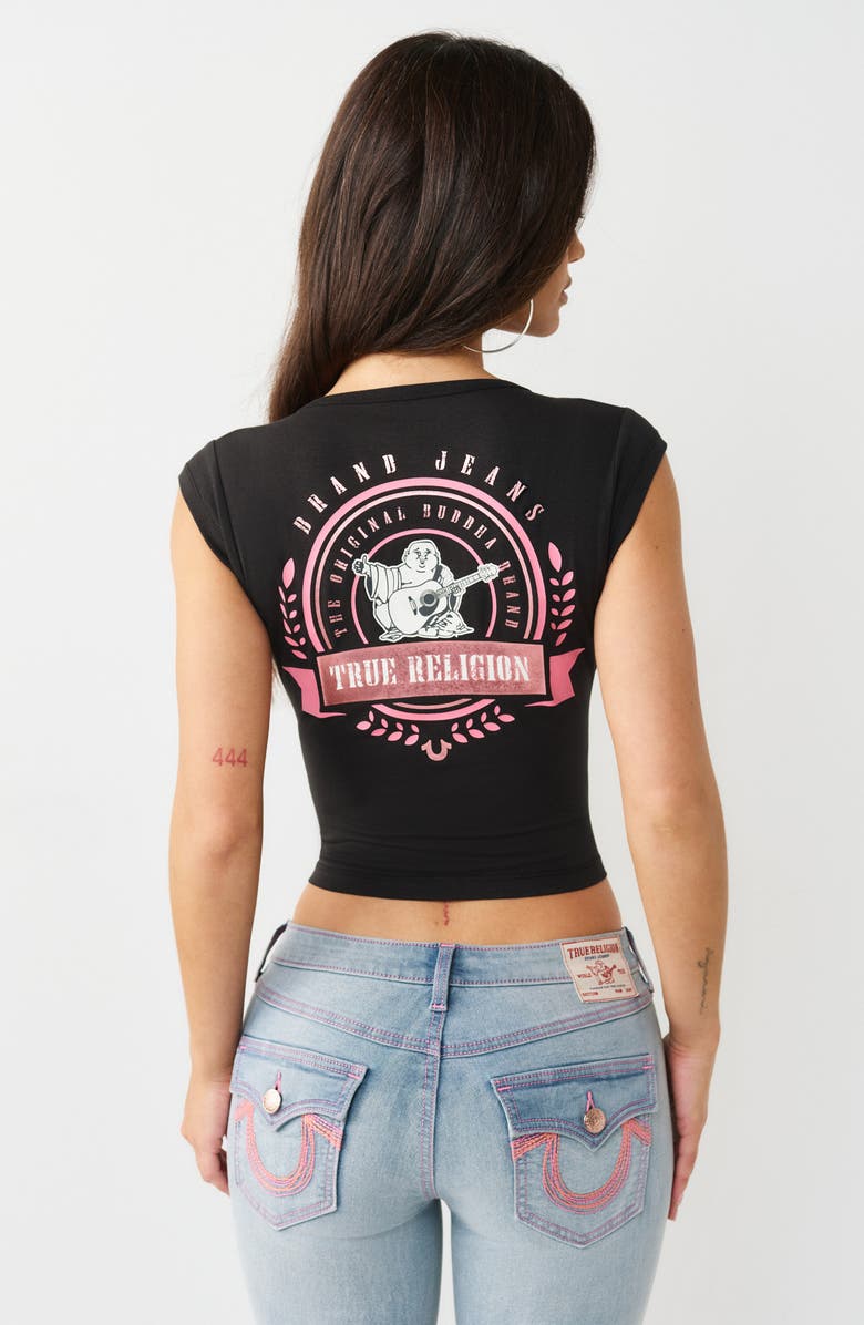 True Religion Notch Neck Camp Sleeve T-Shirt, Alternate, color, Jet Black