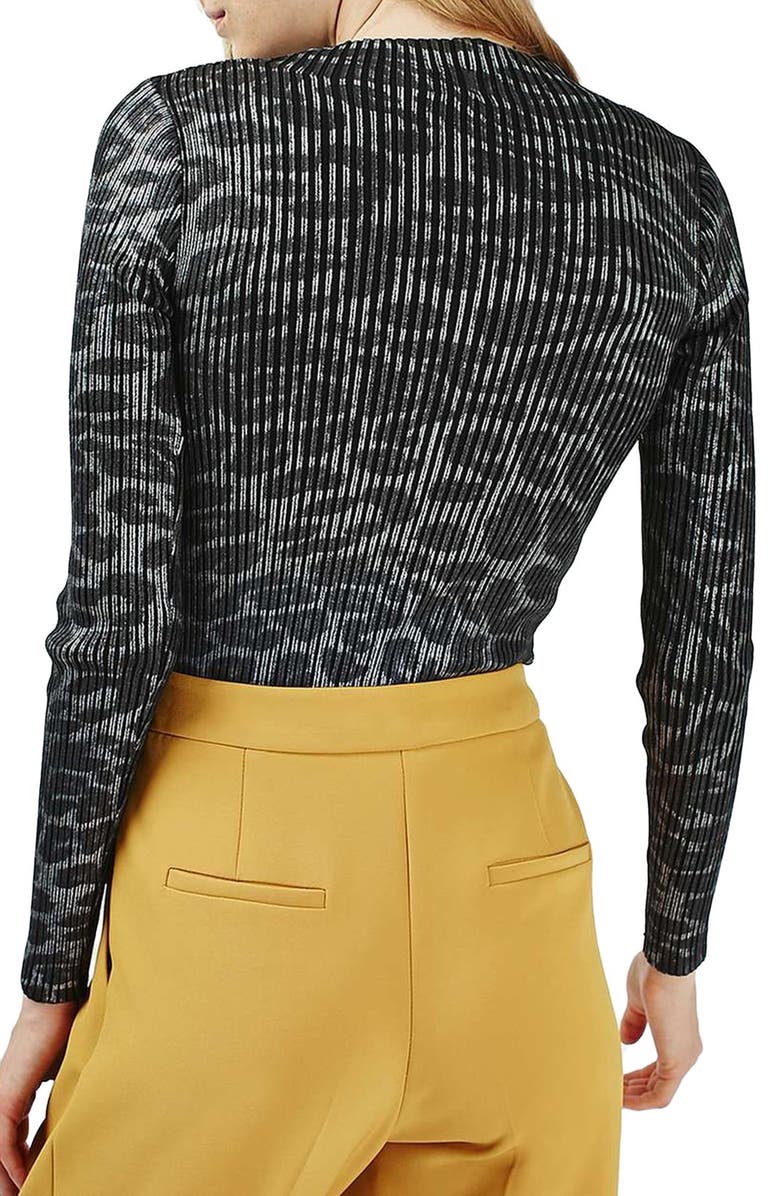 Topshop Animal Print Ribbed Turtleneck, Alternate, color,