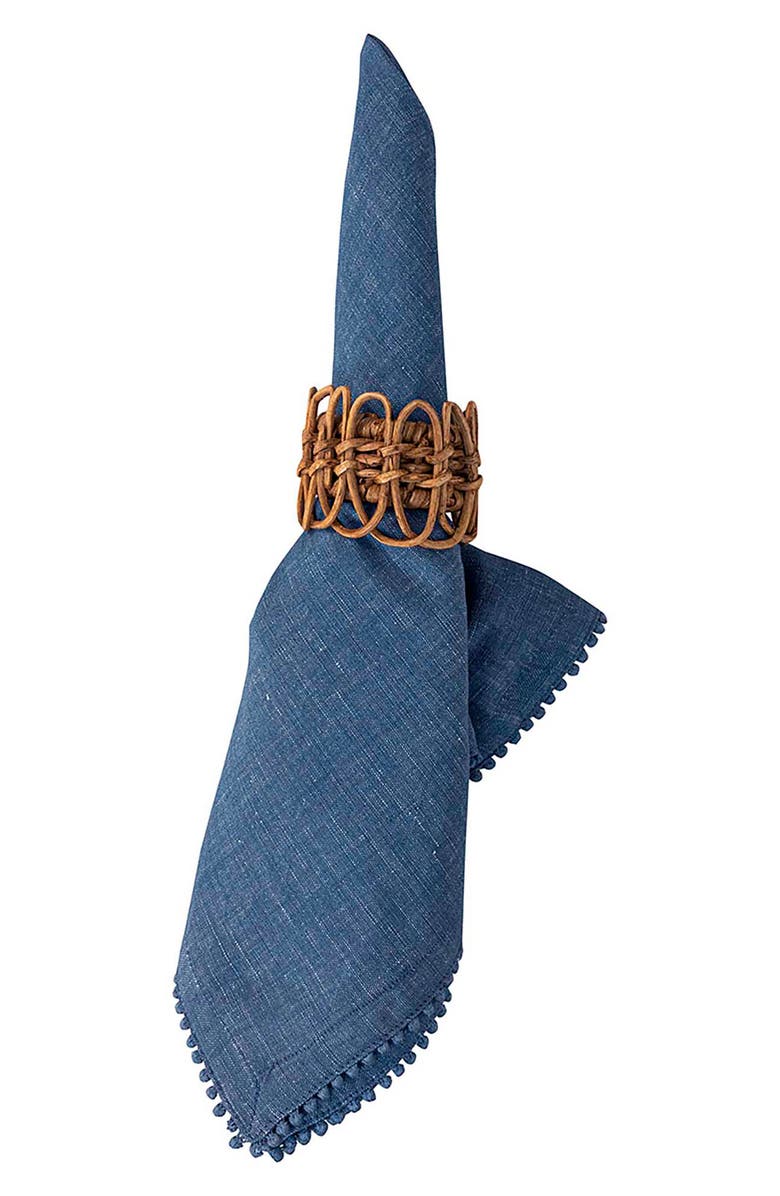 Juliska Berry Trim Set of 4 Cotton & Linen Napkins, Alternate, color, Navy