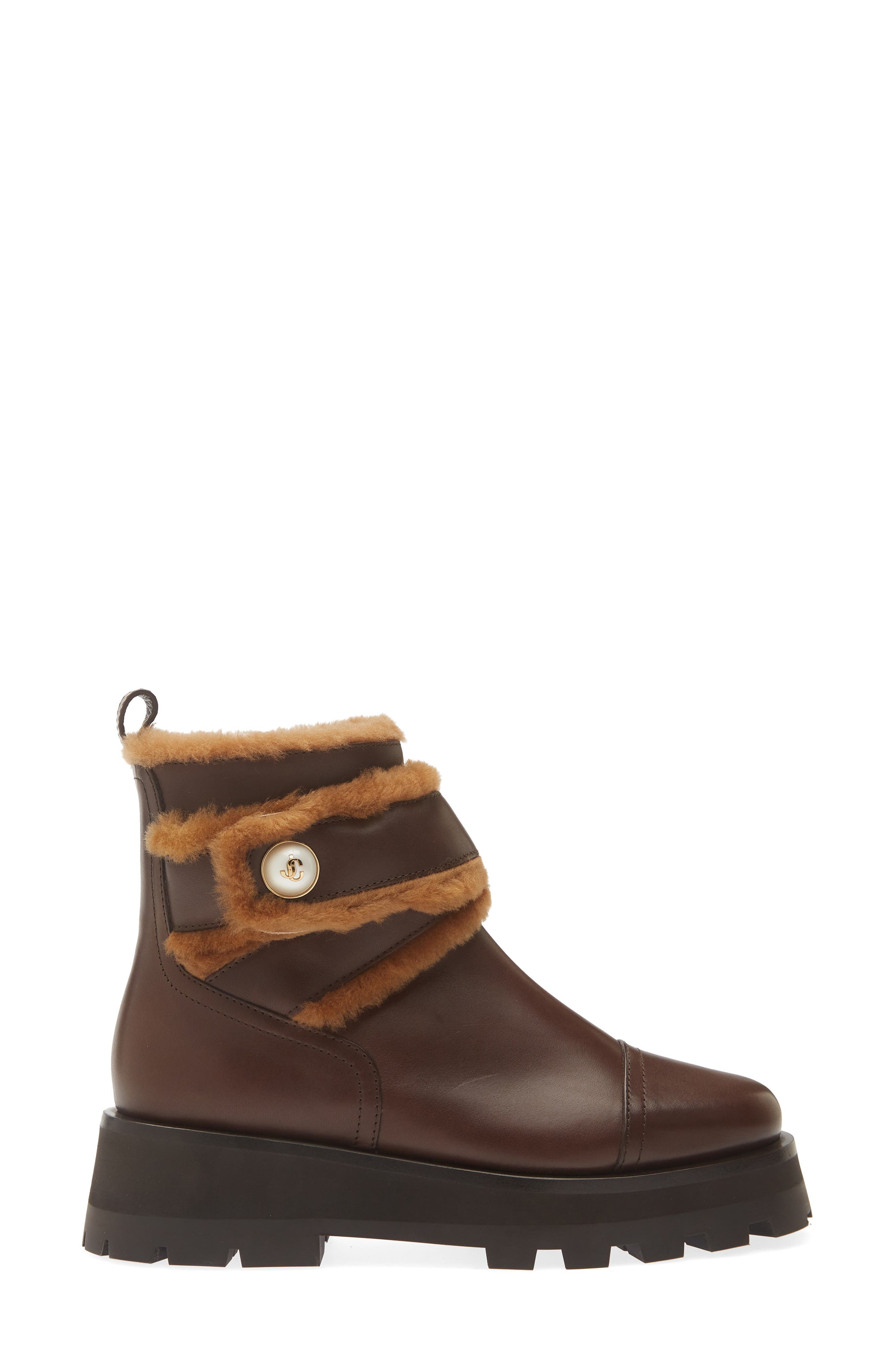 Meena Suede & Genuine Shearling Bootie, Alternate, color, CHOCOLATE/ TEDDY