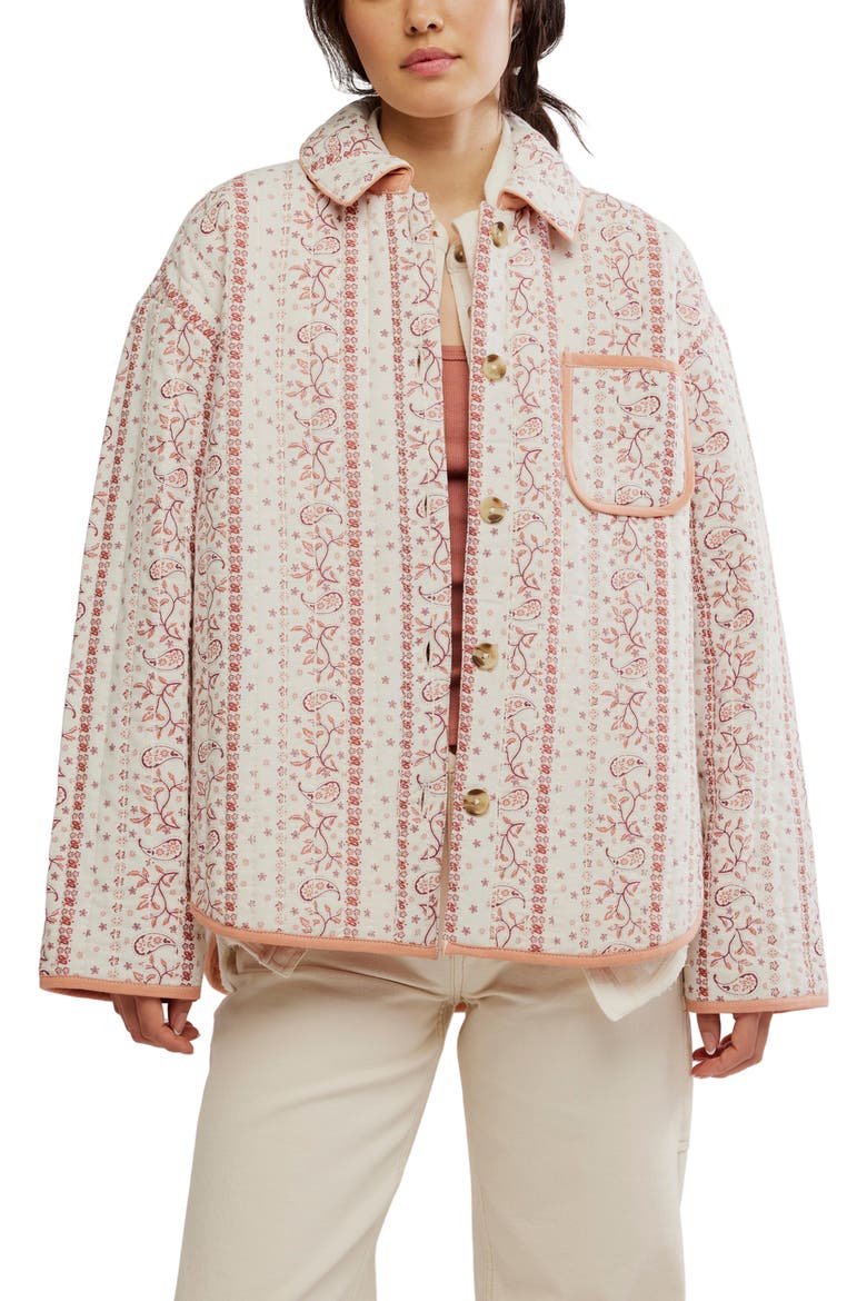 Alexie Print Boxy Quilted Jacket, Main, color, IVORY