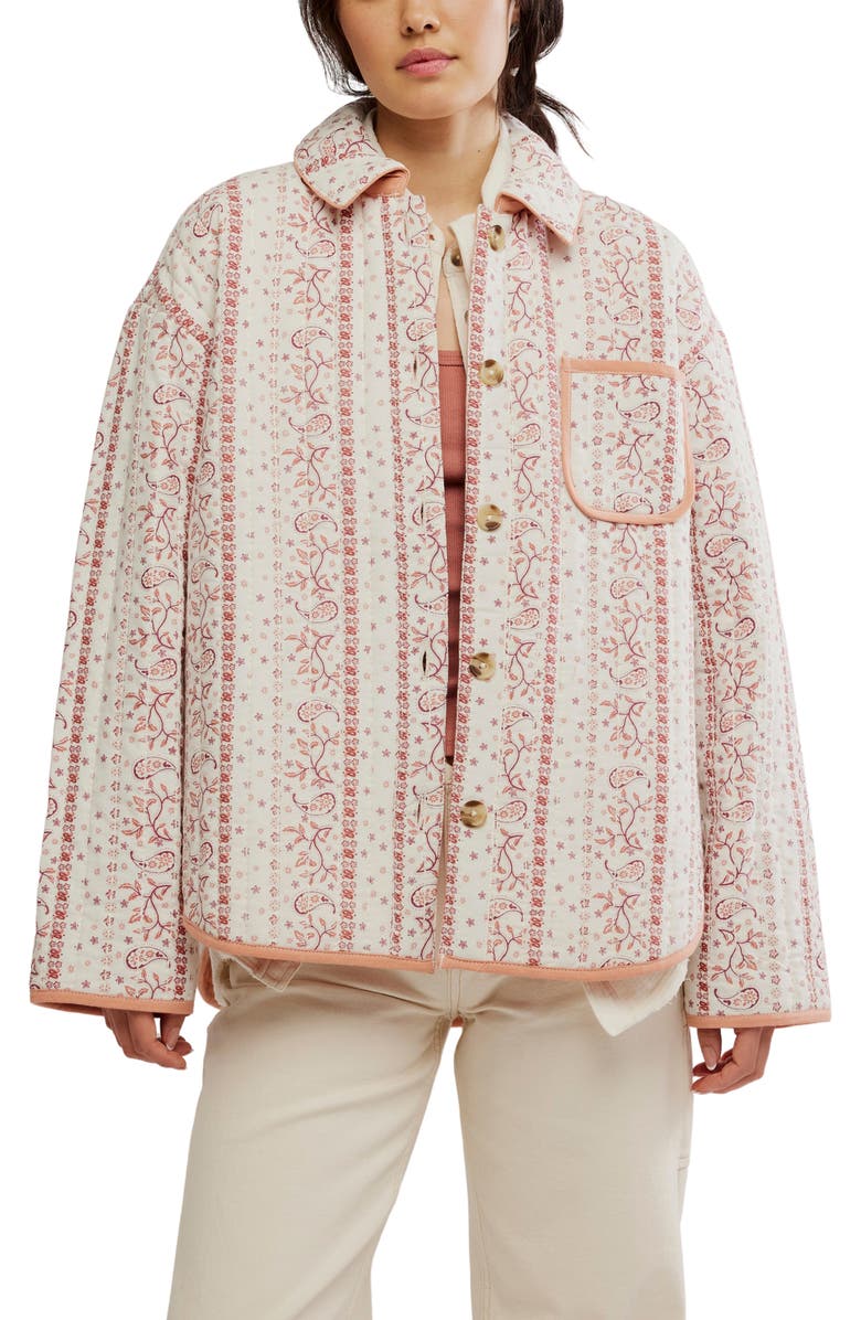 Free People Alexie Print Boxy Quilted Jacket, Main, color, Ivory