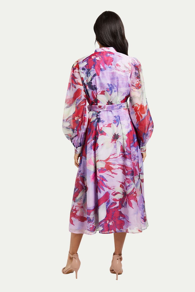 Floral Print Organza Midi Shirt Dress, Alternate, color, Pink