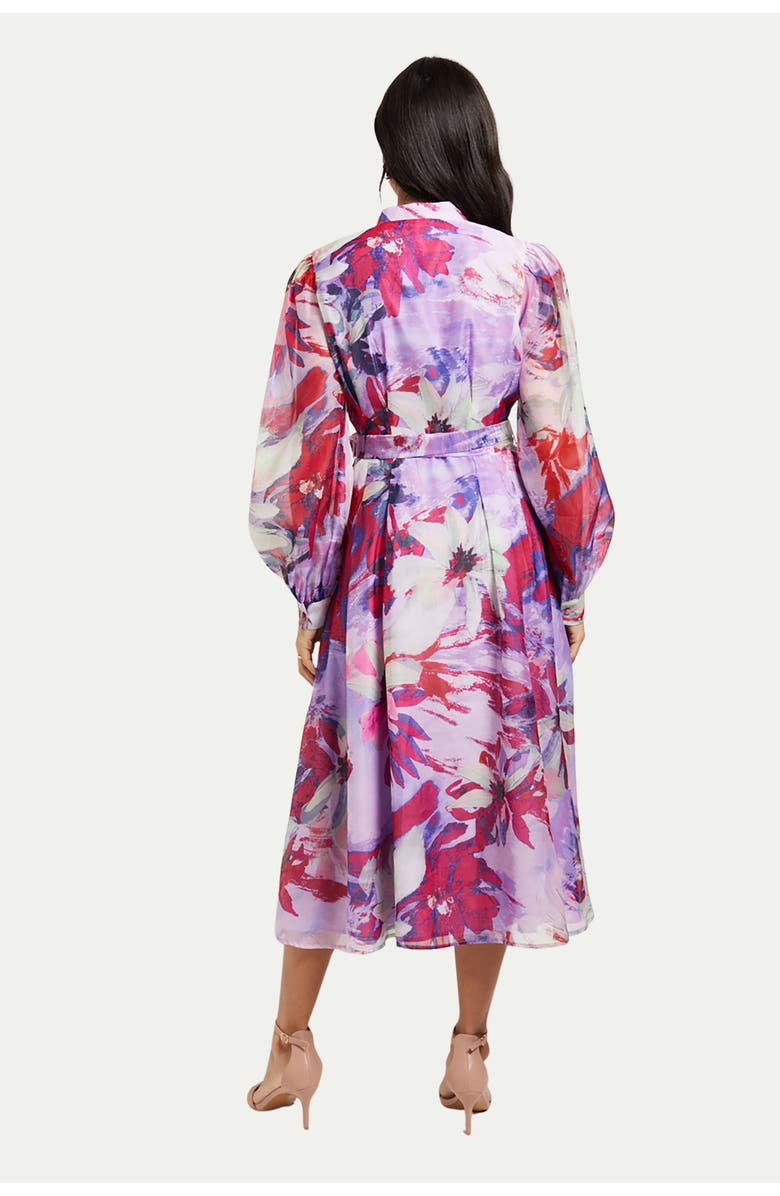 Wallis Floral Print Organza Midi Shirt Dress, Alternate, color, Pink