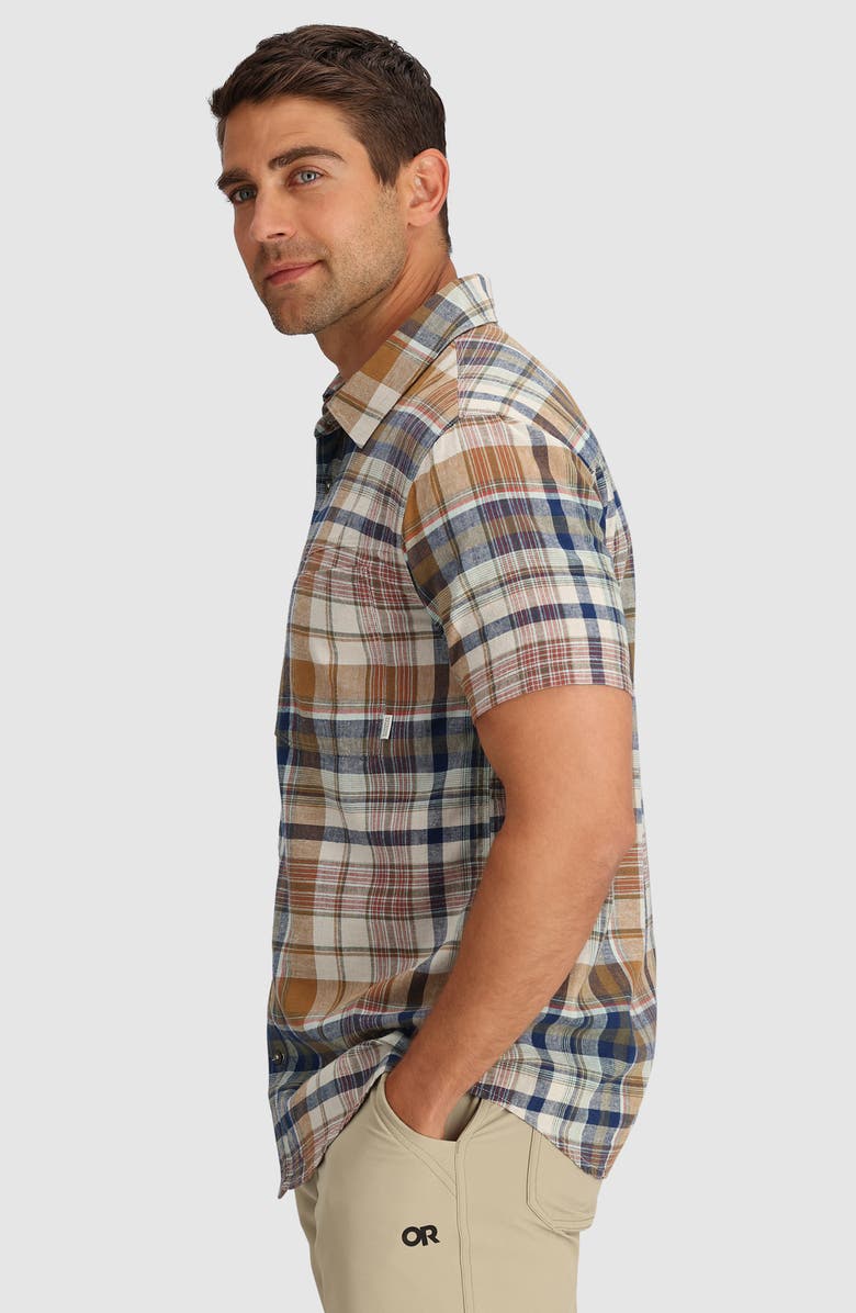 Outdoor Research Weisse Plaid Short Sleeve Button-Up Shirt, Alternate, color, Bronze