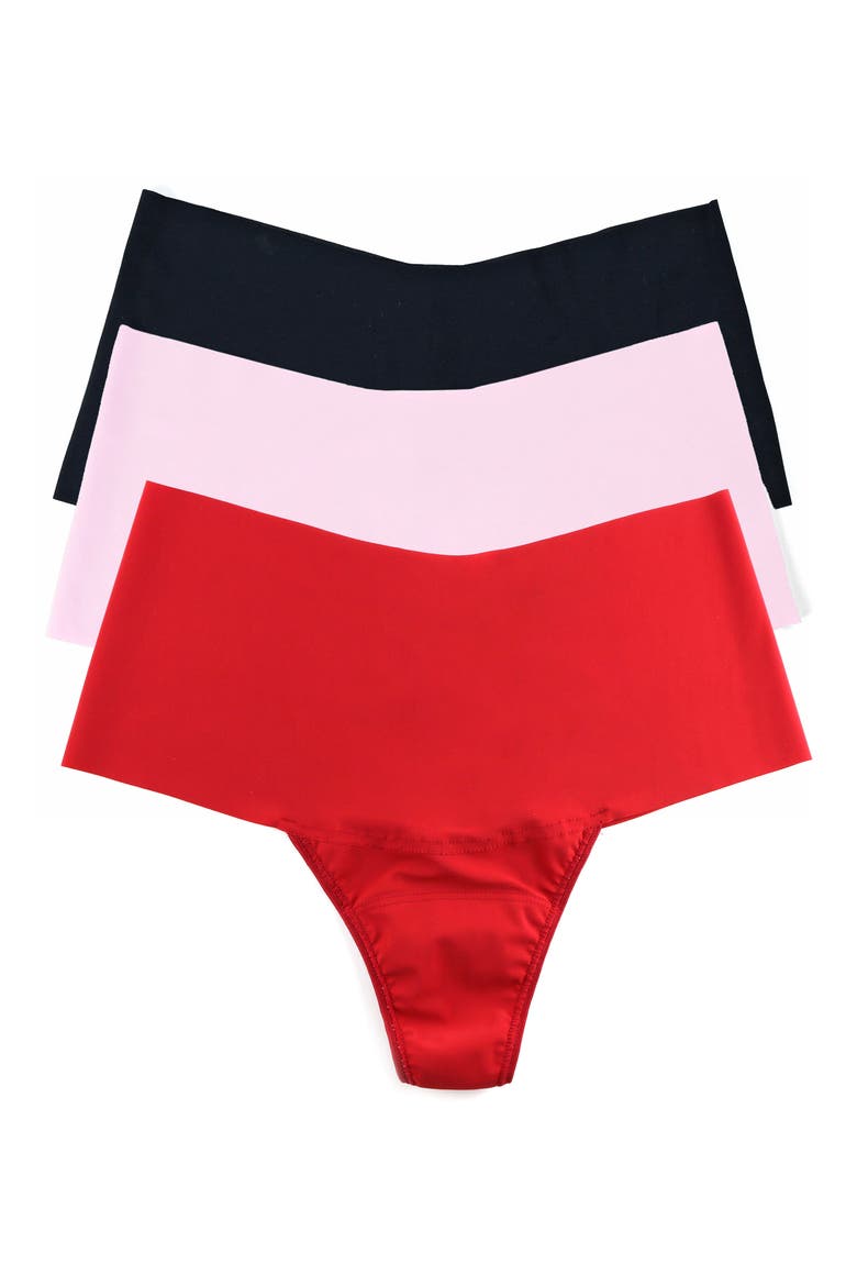 Breathe Assorted 3-Pack High Waist Thongs, Main, color, BLACK/BLISS PINK/CHERRYADE
