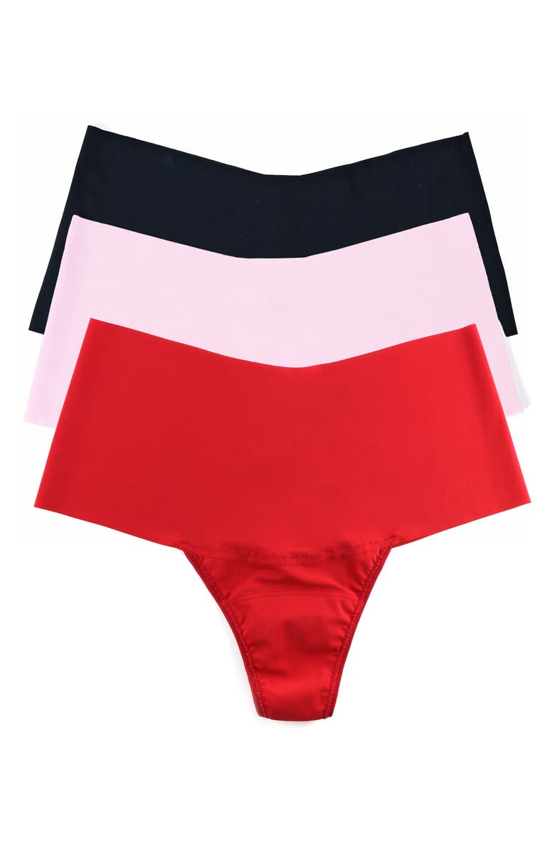 Hanky Panky Breathe Assorted 3-Pack High Waist Thongs, Main, color, Black/Bliss Pink/Cherryade