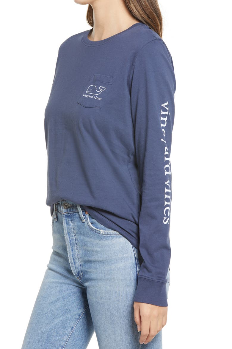 Whale Long Sleeve Pocket Graphic Tee, Alternate, color, BLUE BLAZER