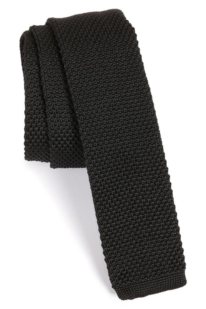 Knit Tie, Main, color, BLACK