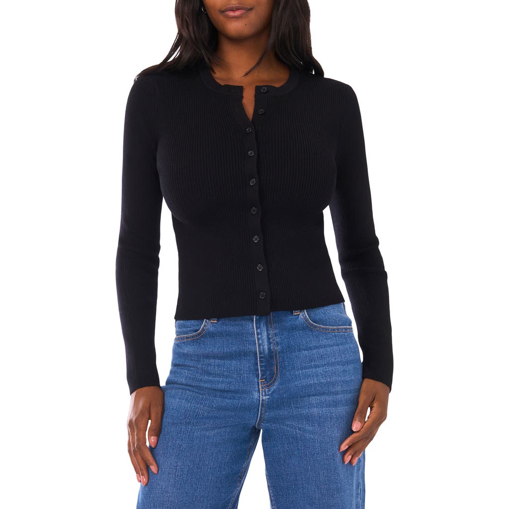 1.state Ribbed Crop Cardigan In Black