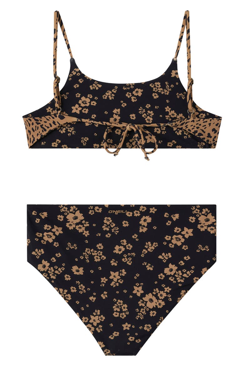 Kids' Maya Floral Two Piece Reversible Swimsuit, Alternate, color, BLACK