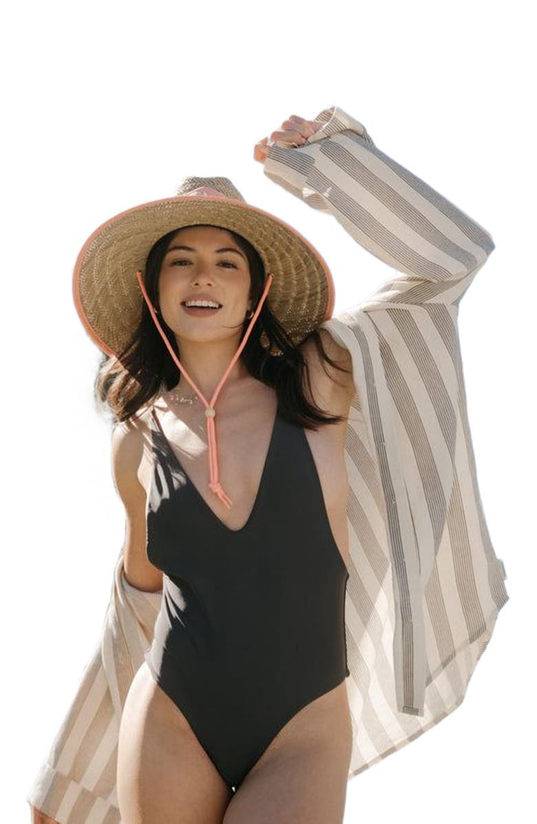 Hemlock Bare Straw Lifeguard Hat, Alternate, color, Coral Trim