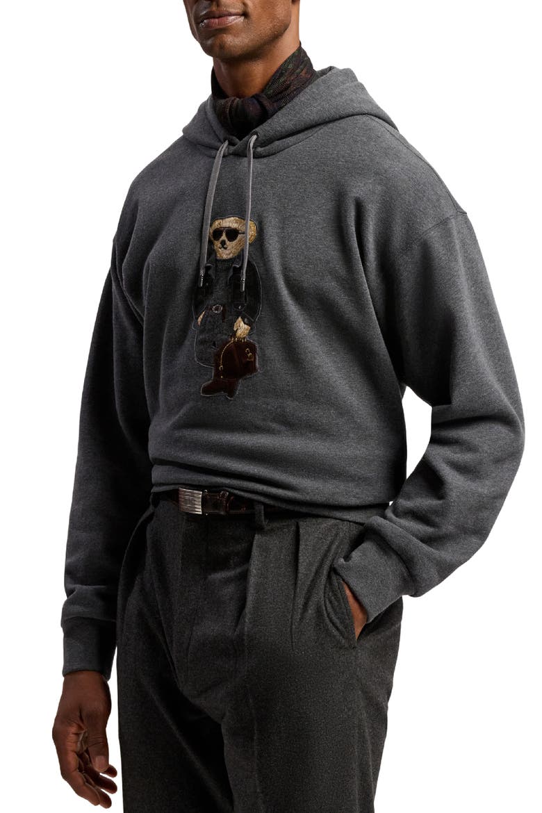 Felpa Bear Appliqué Cotton & Cashmere Hoodie, Alternate, color, MEDIUM GREY MELANGE
