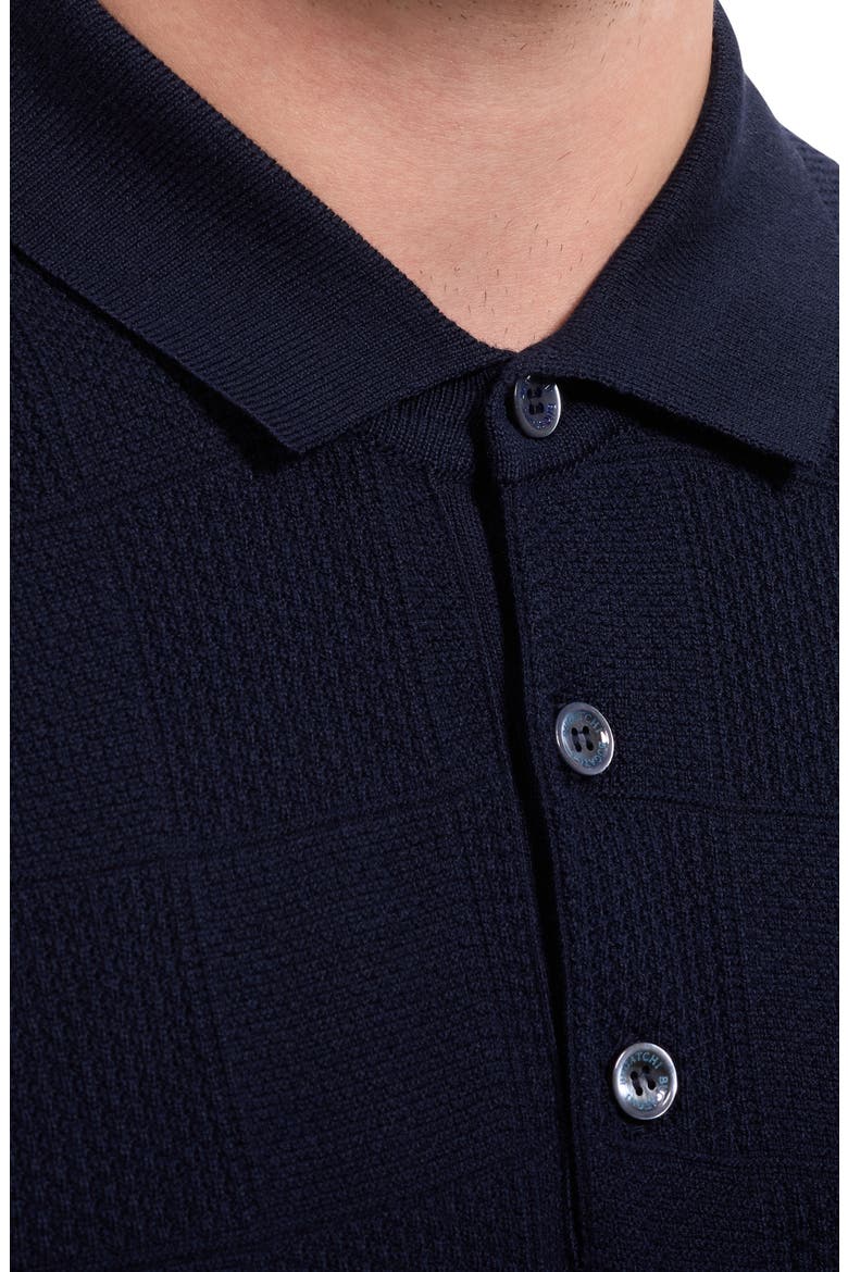 Checkerboard Stitch Polo Sweater, Alternate, color, NAVY