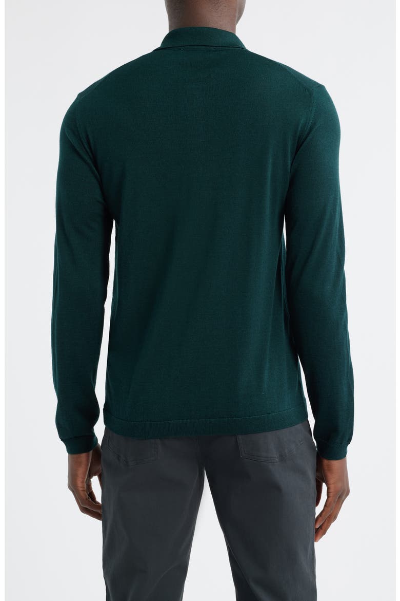 Long Sleeve Wool & Silk Polo Sweater, Alternate, color, FOREST GREEN