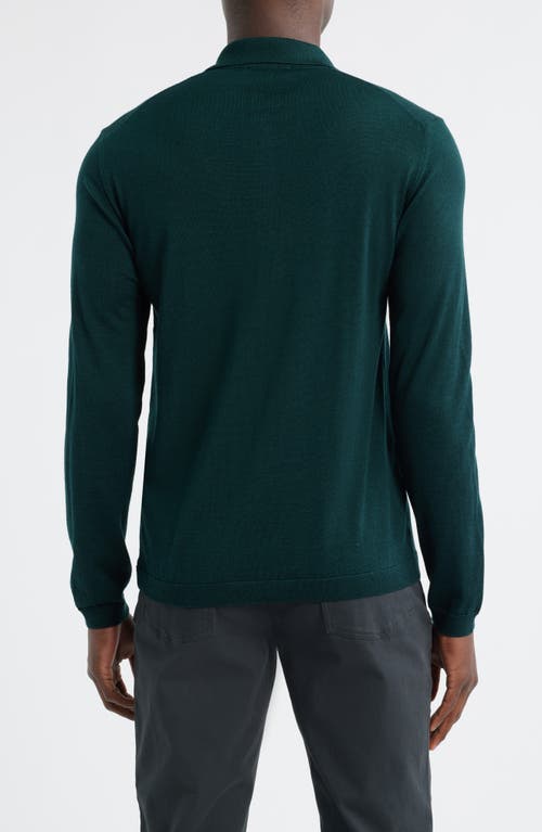 Jack Victor Long Sleeve Wool & Silk Polo Sweater In Green