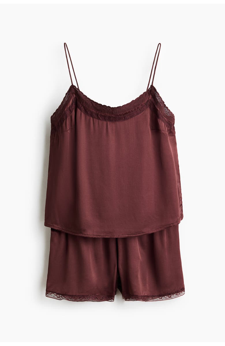 H&M Viscose Satin Pyjamas, Main, color, Dark Brown