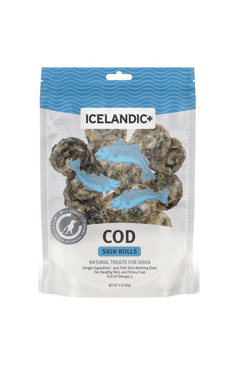 ICELANDIC+ Cod Skin Rolls Dog Treat 3Oz Bag, Main, color, Multicolored