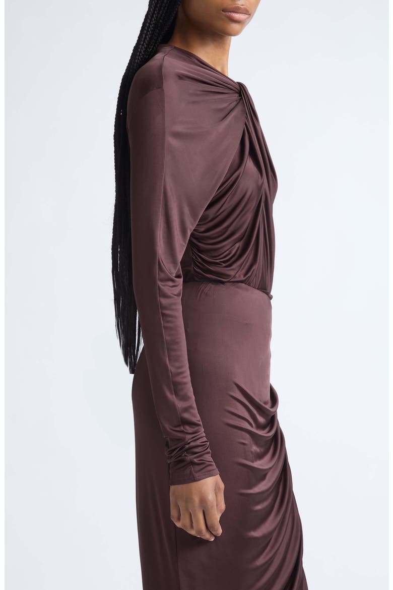 Twist Detail Long Sleeve Viscose Jersey Bodysuit, Alternate, color, A51 BROWN
