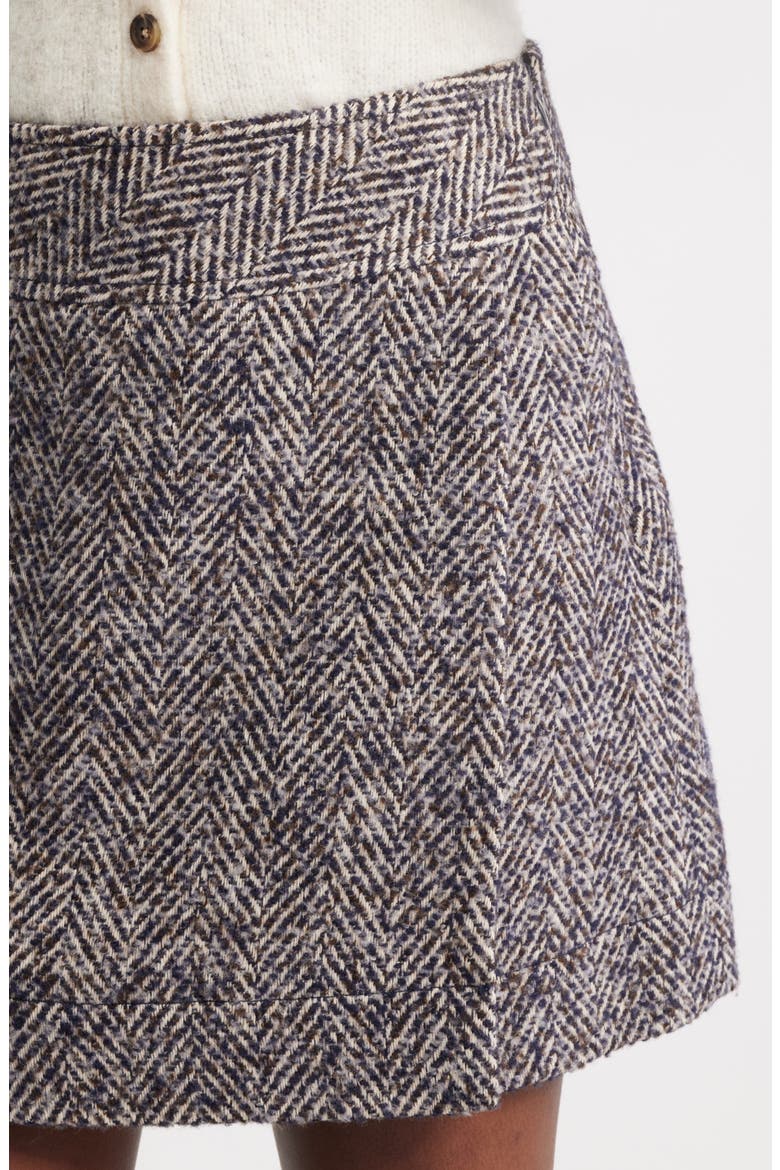 Herrringbone Tweed Wrap Miniskirt, Alternate, color, BROWN- BLUE TWEED
