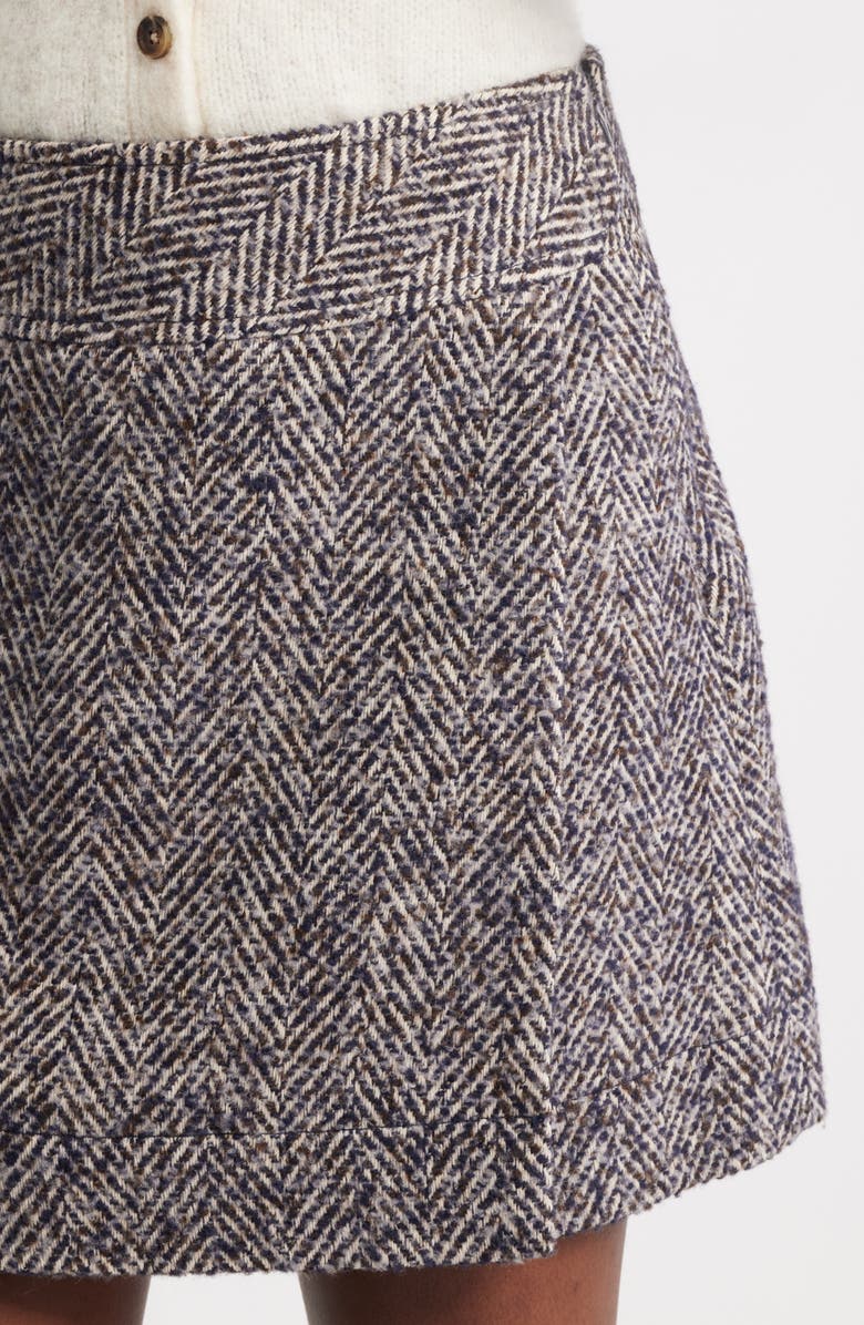 Treasure & Bond Herrringbone Tweed Wrap Miniskirt, Alternate, color, Brown- Blue Tweed