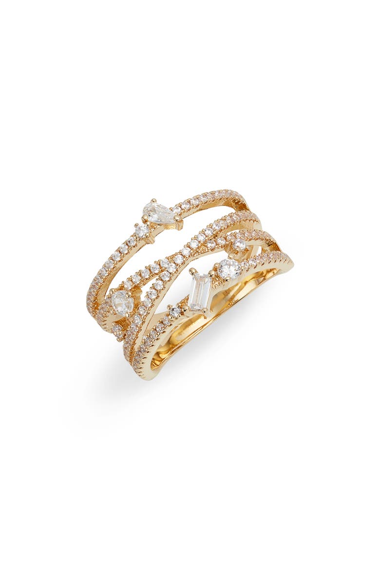 Fancy Wrap Ring, Main, color, CLEAR- GOLD