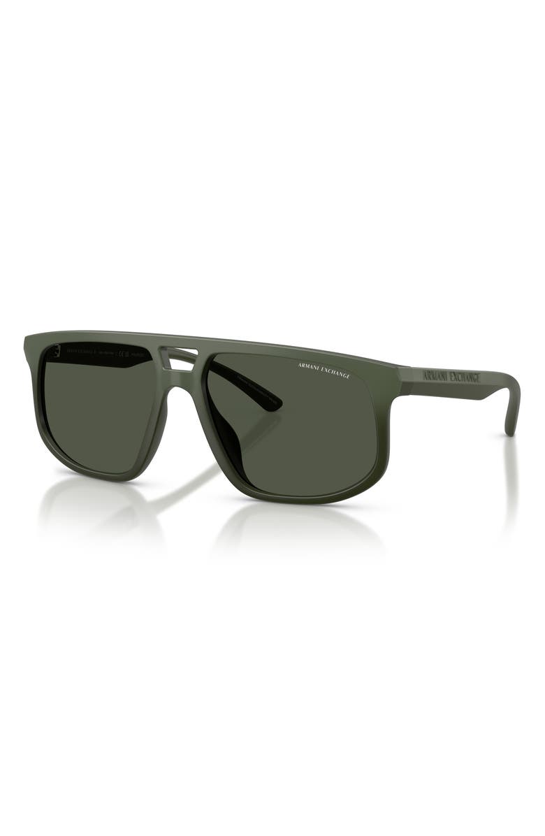 AX Armani Exchange 58mm Polarized Pilot Sunglasses, Alternate, color, Matte Green / Dark Green Polar