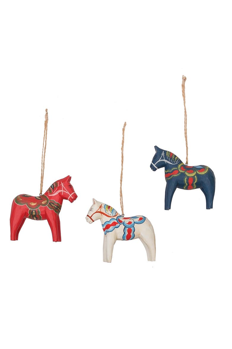 Dala Horse Handmade Ornament Set of 3, Main, color, Red
