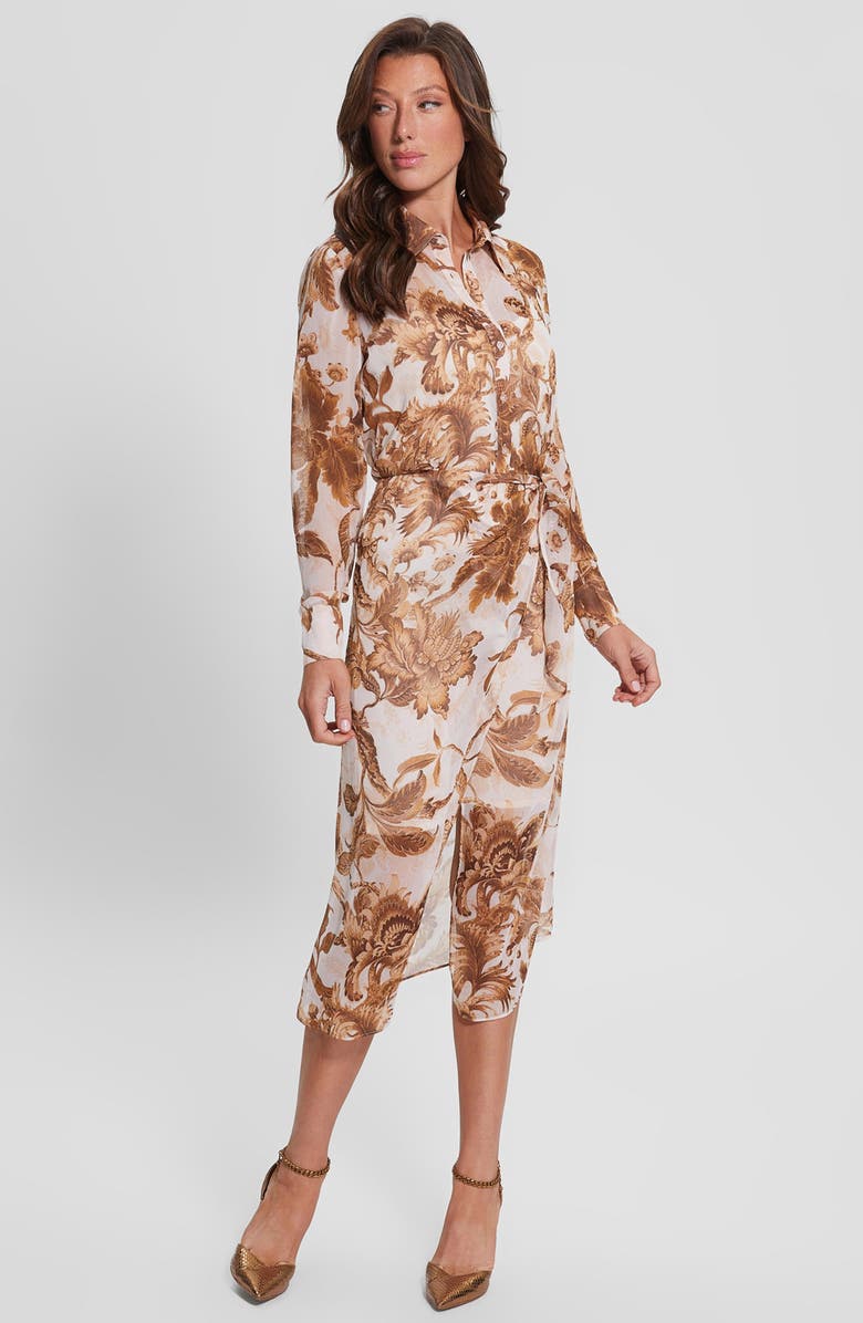GUESS Lama Floral Long Sleeve Midi Shirtdress, Alternate, color, 