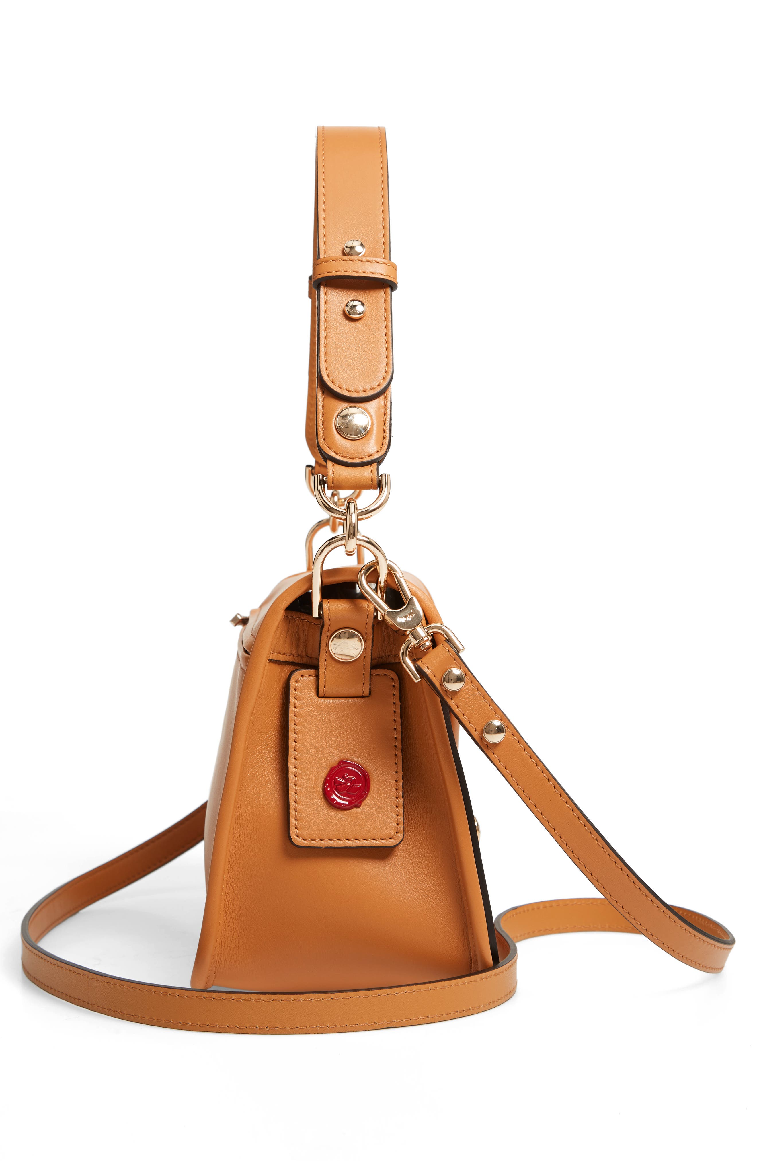 Longchamp Mademoiselle Calfskin Leather Crossbody Bag, Alternate, color, Honey