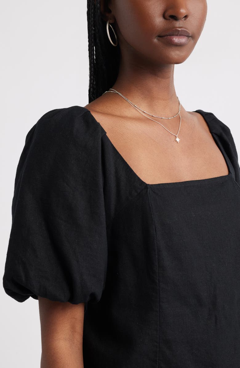 Treasure & Bond Tie Back Puff Sleeve Linen Blend Top, Alternate, color, Black