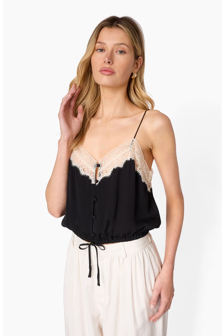 Libi Lace Trim Silk Camisole, Alternate, color, BLACK