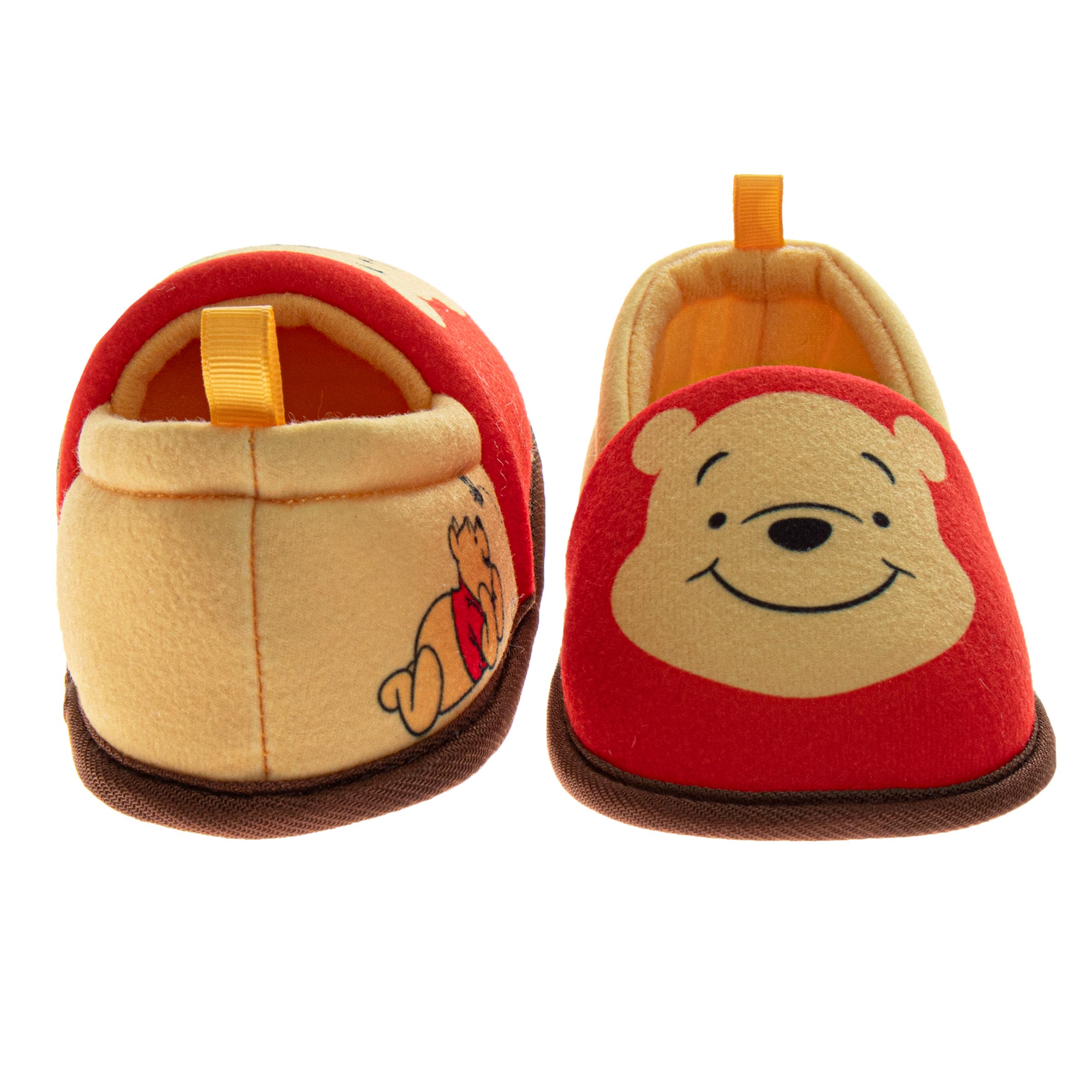 Disney Winnie the Pooh Kids' Slippers - Plush, Warm, and Soft House Shoes, Alternate, color, Yellow/Red