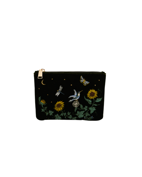 Sunflower Velvet Embroidered Pouch