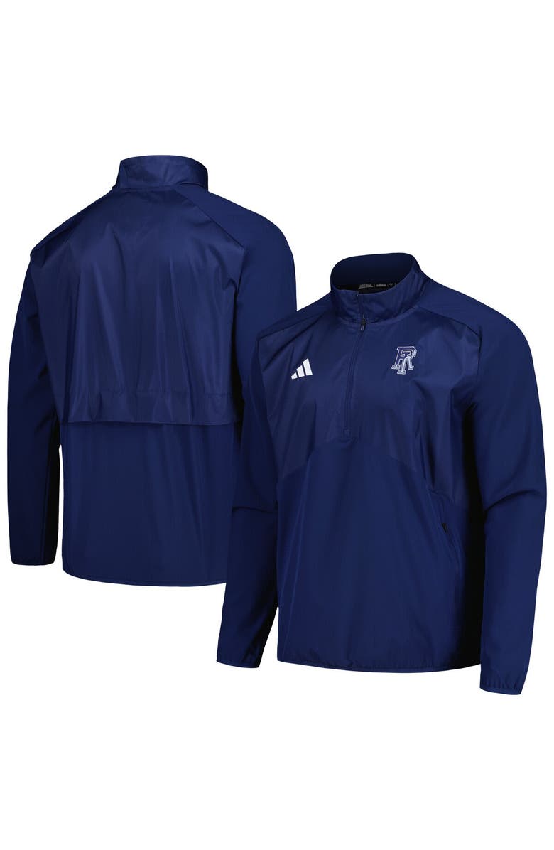 adidas Men's adidas Navy Rhode Island Rams Sideline AEROREADY Raglan Quarter-Zip Jacket, Main, color, 